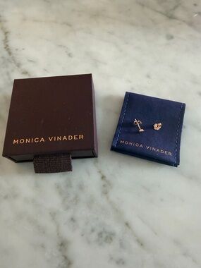 MONICA VINADER Gemstone Stud Earring Rose Gold with Pink Stone